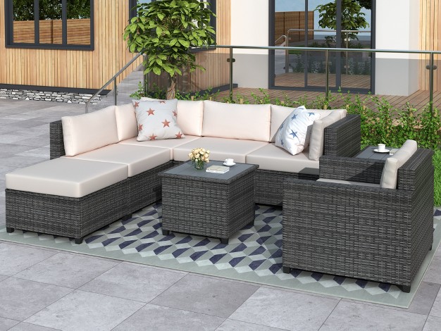 8 Pcs Patio Outdoor Rattan Sectional Sofa Set Seating Group With Cushions modernluxe