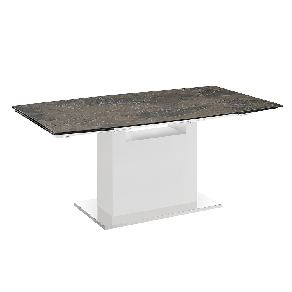 OLIVIA dining table with high gloss white lacquer base.