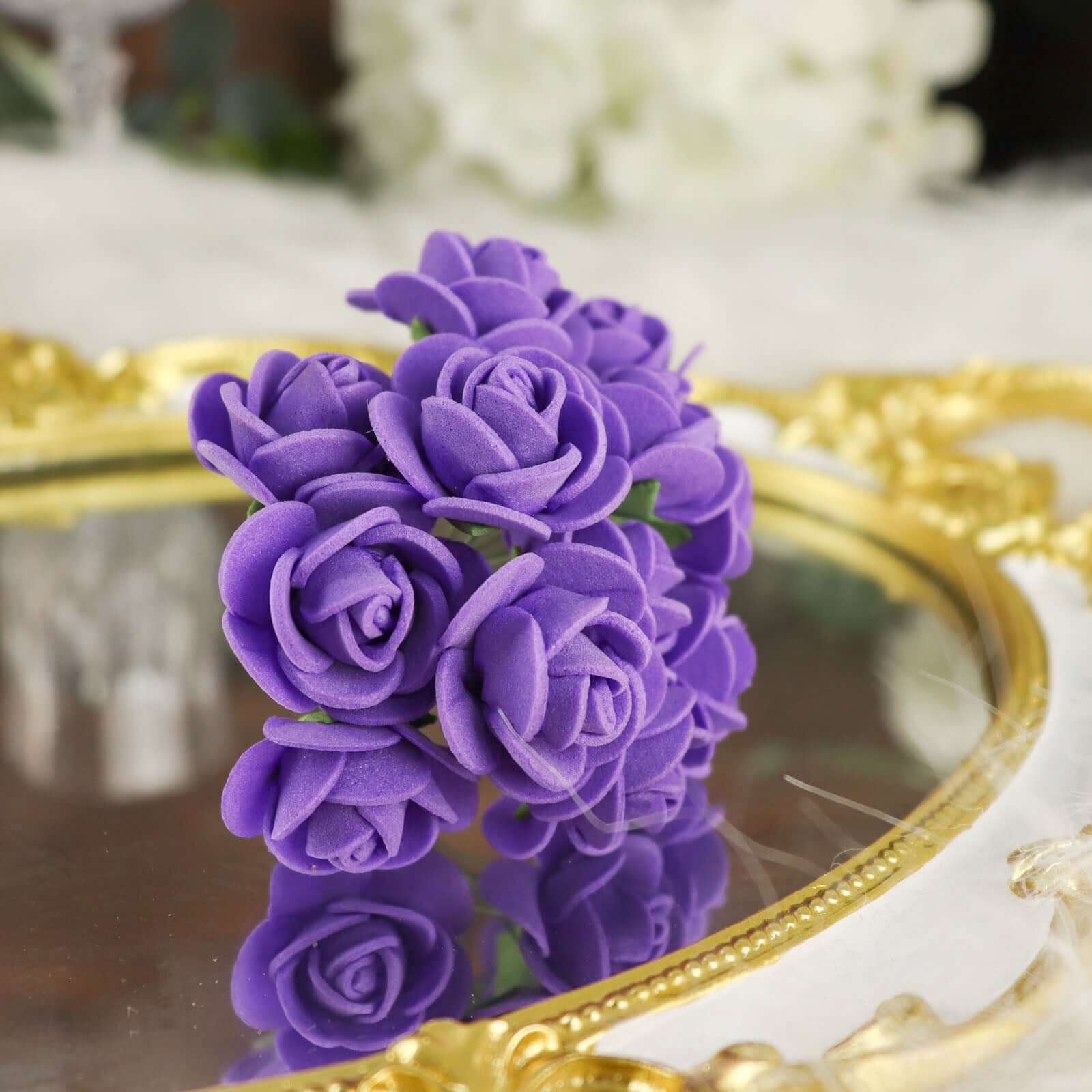 48 Roses Purple Real Touch Artificial DIY Foam Rose Flowers With Stem, Craft Rose Buds 1