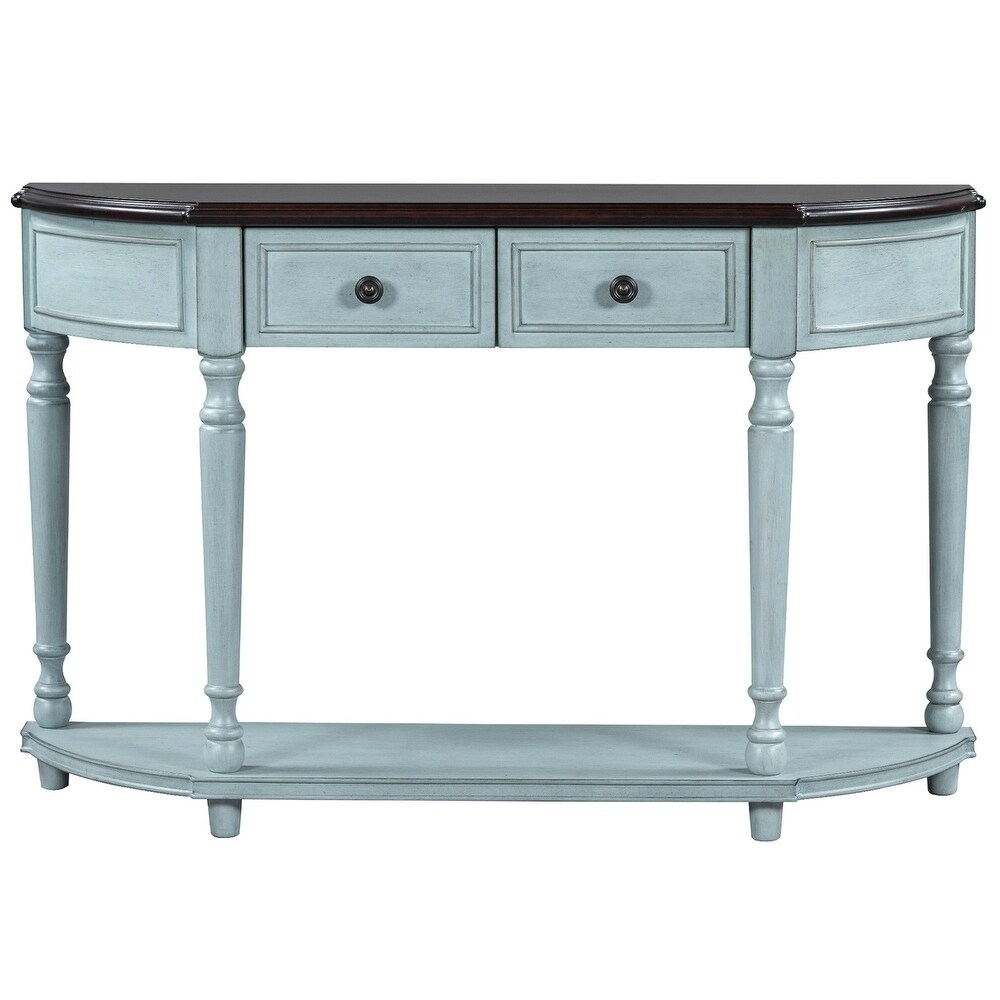 Merax Retro Circular Curved Console Table with Two Top Drawers