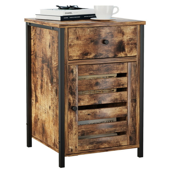 Costway 72543610 Industrial Nightstand with Drawer...