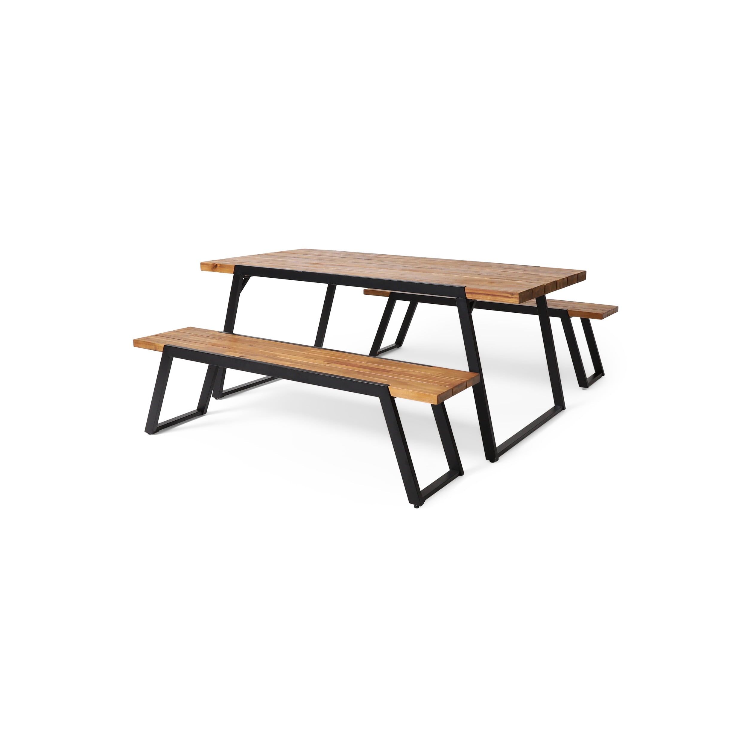 Gebo Outdoor Modern Acacia Wood 3 Piece Picnic Set， Teak and Black