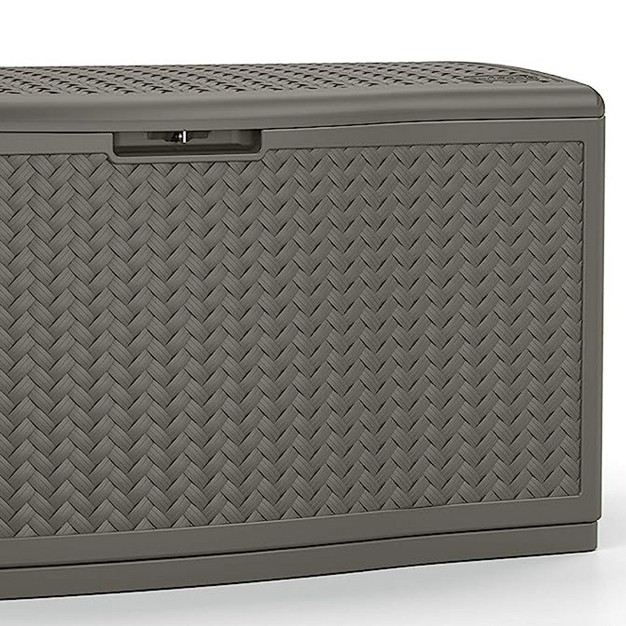 Suncast Bmdb12000st 124 gallon Extra Large All weather Uv resistant Herringbone Pattern Deck Box W lockable Lid For Garden Garage Or Patio Stoney