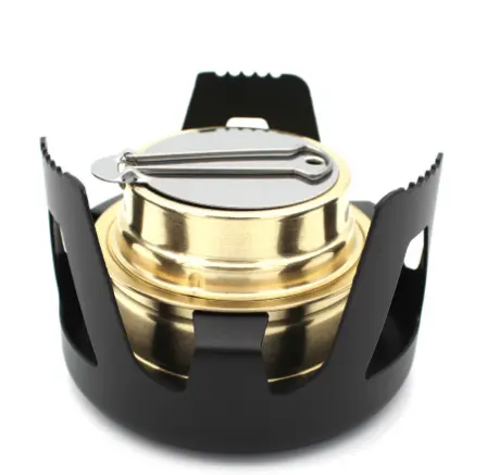 Safe Mini Outdoor Camping Alcohol Stove for Backpacking Lightweight Brass Spirit Burner with Aluminium Stand