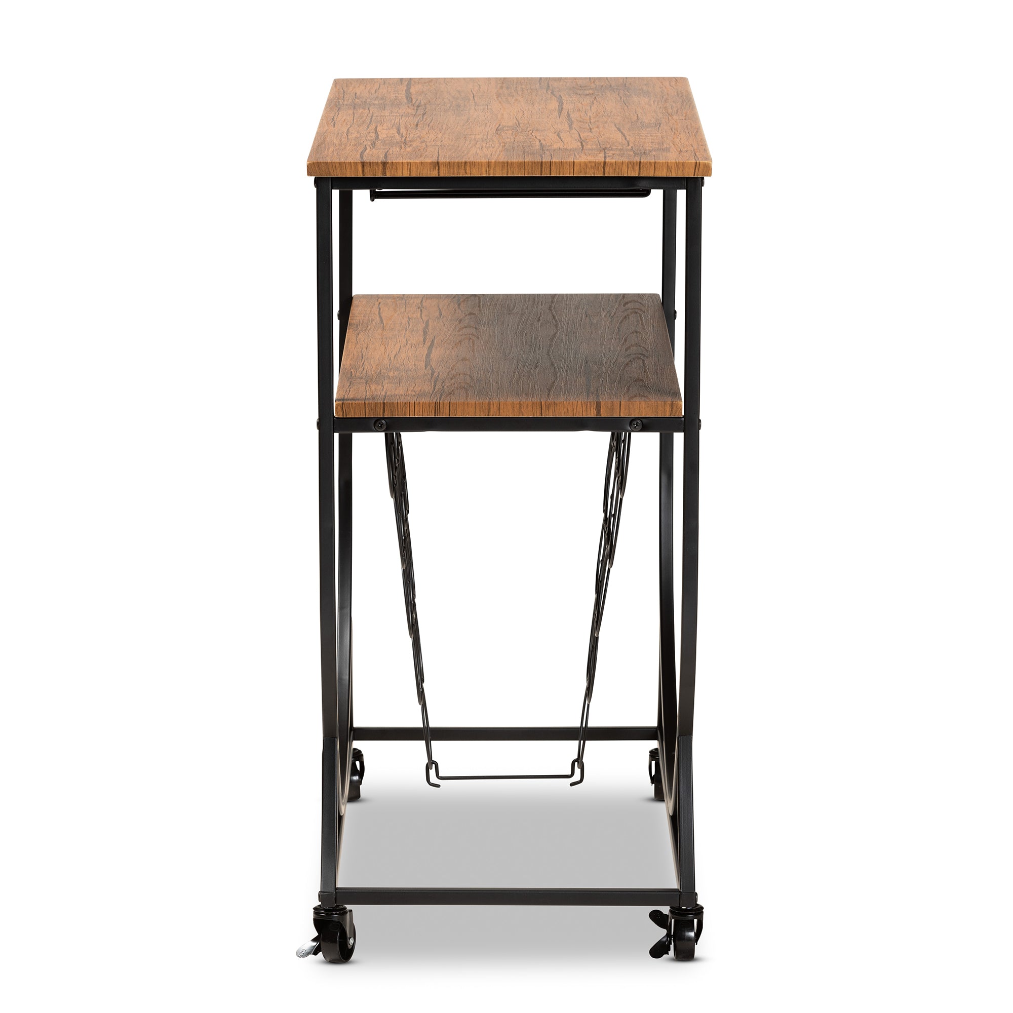 Baxton Studio Dania Antique Vintage Industrial Black Metal and Walnut Finished Wood Mobile Wine Bar Cart