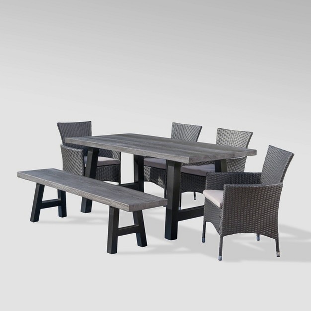 Sina 6pc Wicker And Light Weight Concrete Dining Set Gray silver Christopher Knight Home