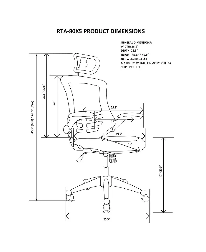 RTA Products Techni Mobili Modern High-Back Mesh Executive Office Chair