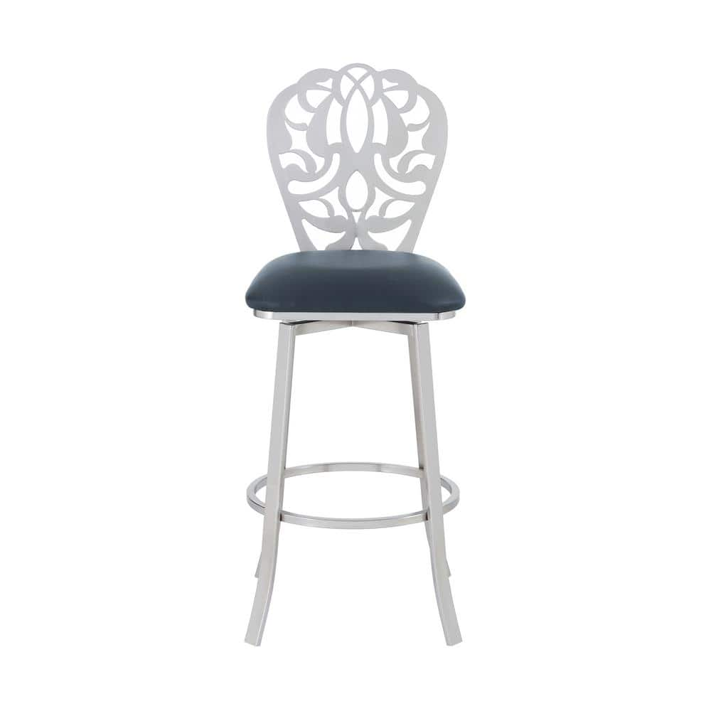 Armen Living Cherie Contemporary 30 in. Bar Height Bar Stool in Brushed Stainless Steel and Grey Faux Leather LCCHBABSGR30