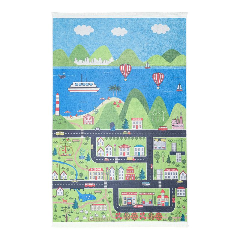 Mother Ruggers Air， Sea Lmachine Washable Colorful Kid's Rug