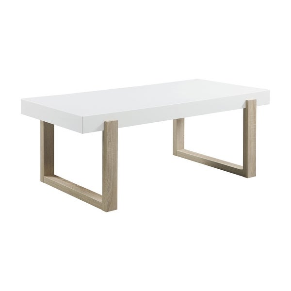 Coaster Furniture Pala White High Gloss and Natural Rectangular Coffee Table