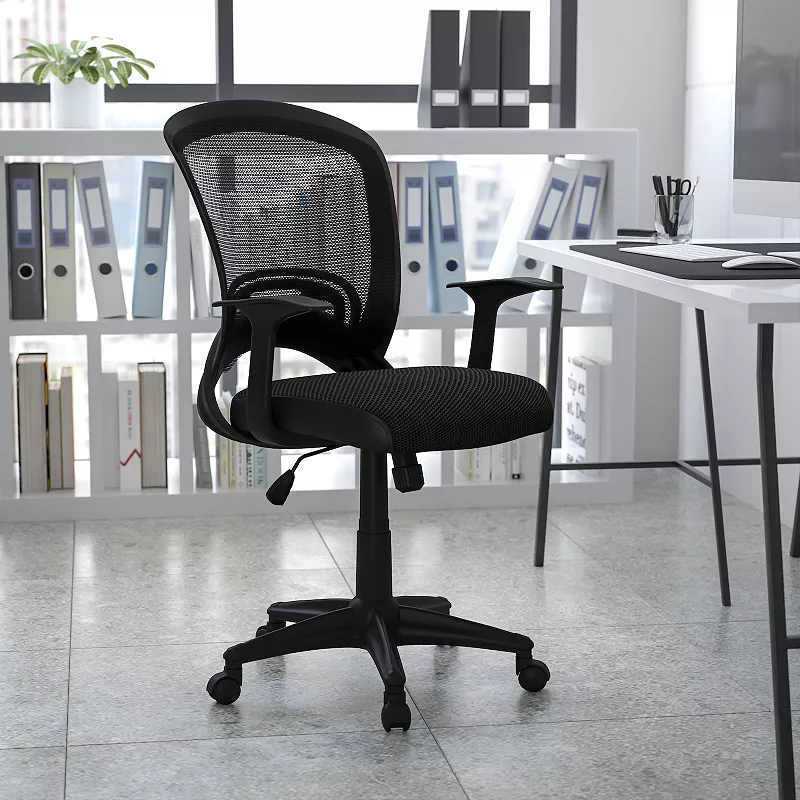 Emma and Oliver Mid-Back Designer Black Mesh Swivel Task Office Chair with Arms