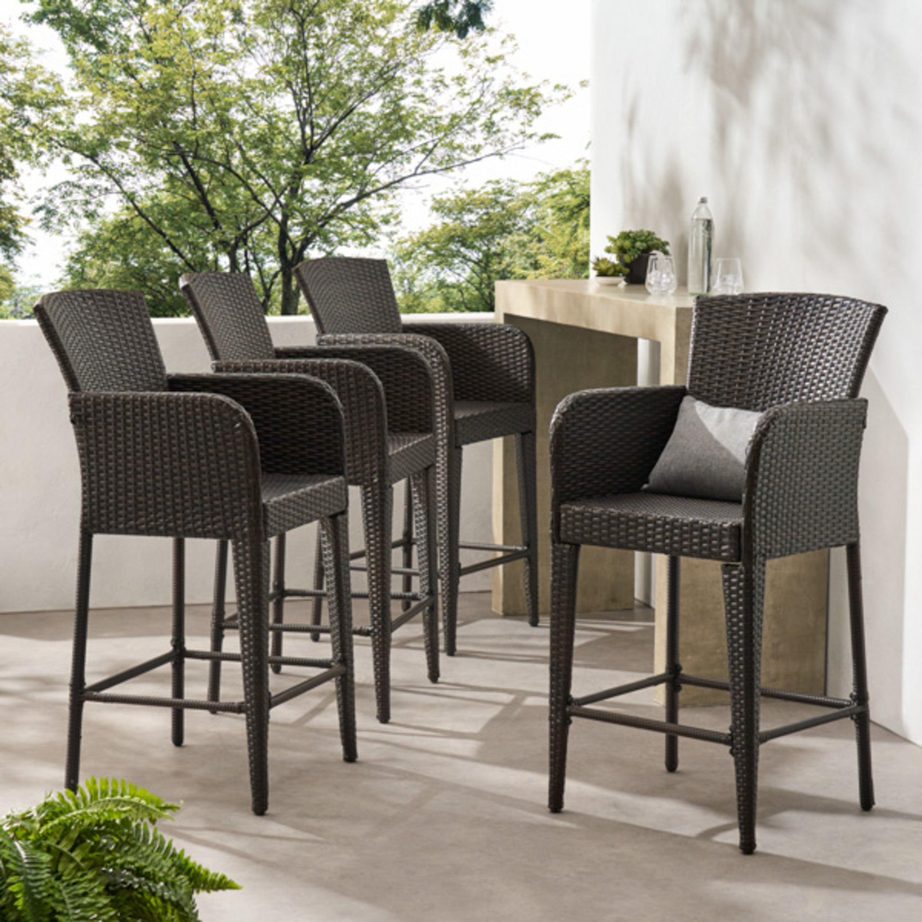 Bheleso 28-Inch Contemporary Outdoor Multibrown Wicker Barstool (Set of 4)