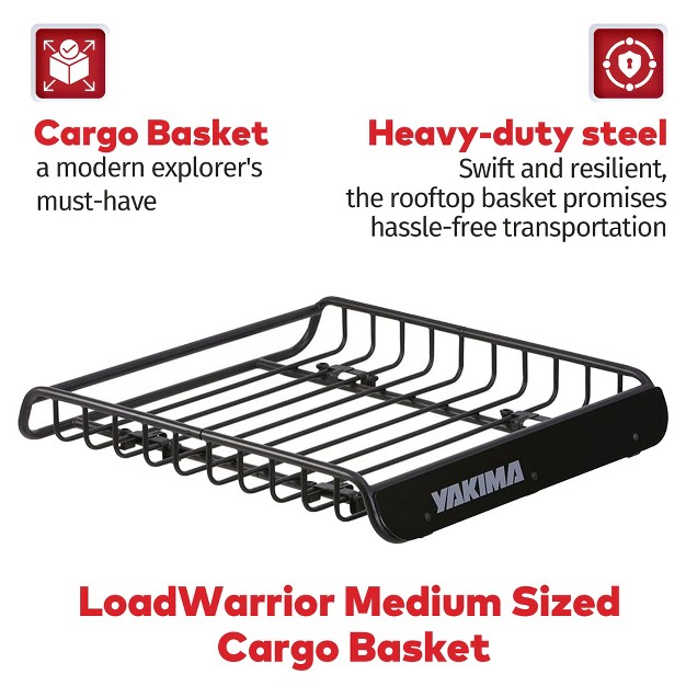 Yakima Loadwarrior Medium Sized Heavy Duty Steel Cargo Basket Roof Rack With Universal Mounting Hardware For All Yakima Streamline Crossbars Black