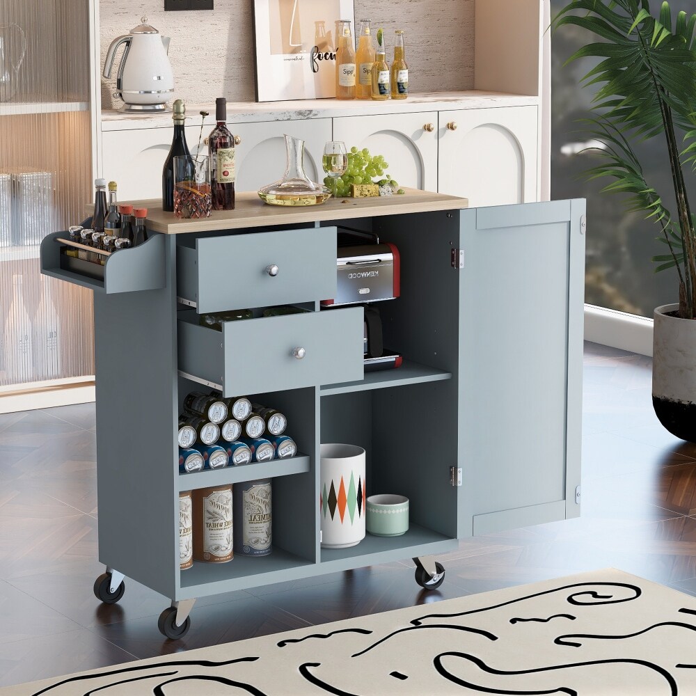 Kitchen Island on 4 Wheels with Adjustable shelves 2 Drawers