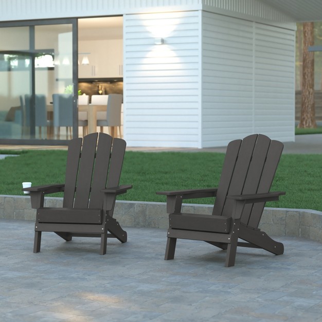 Emma And Oliver Set Of 2 Adirondack Chairs With Cup Holders Weather Resistant Hdpe Adirondack Chairs