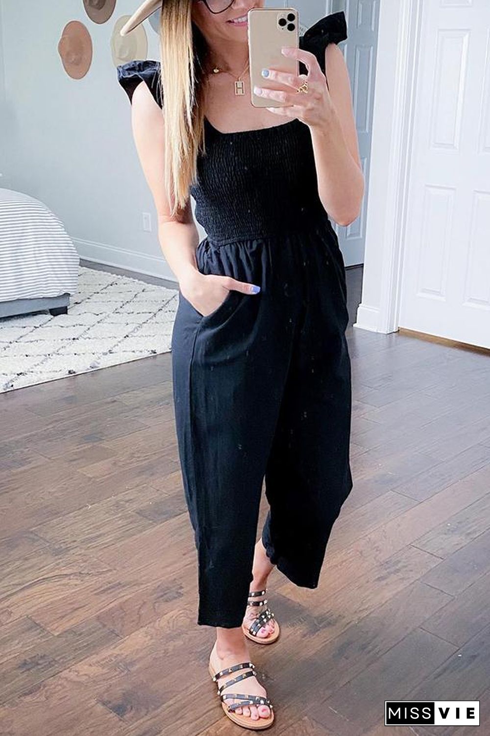 Perfectly Poised Smocked Detail Jumpsuit