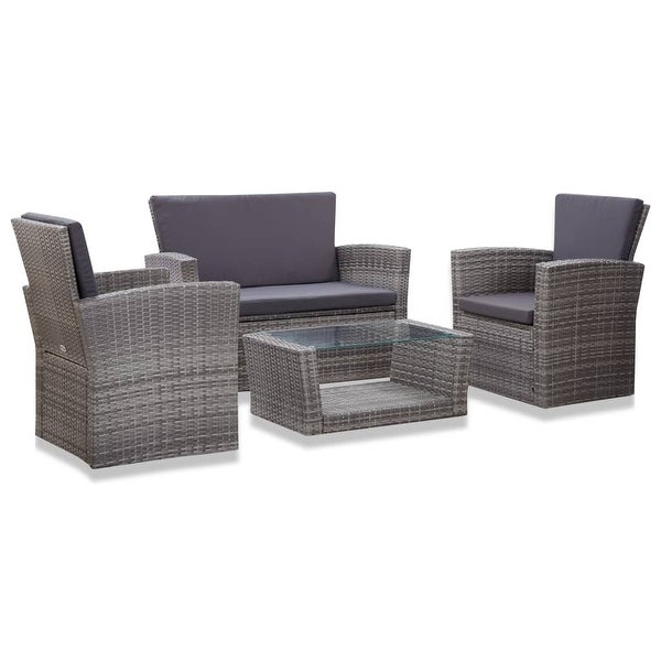 4 Piece Patio Lounge Set with Cushions Poly Rattan Gray - Overstock - 36363827