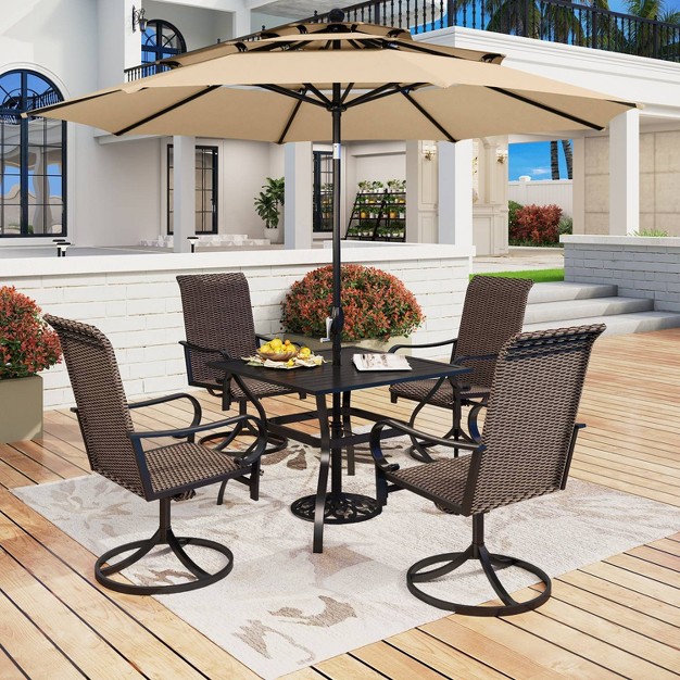 5pc Patio Dining Set With 360 Swivel Chairs amp Square Steel Table Captiva Designs