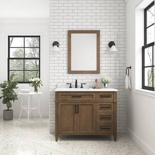 Home Decorators Collection Caville 42 in. W x 22 in. D x 34.50 in. H Bath Vanity in Almond Latte with White Marble Top Caville 42AL