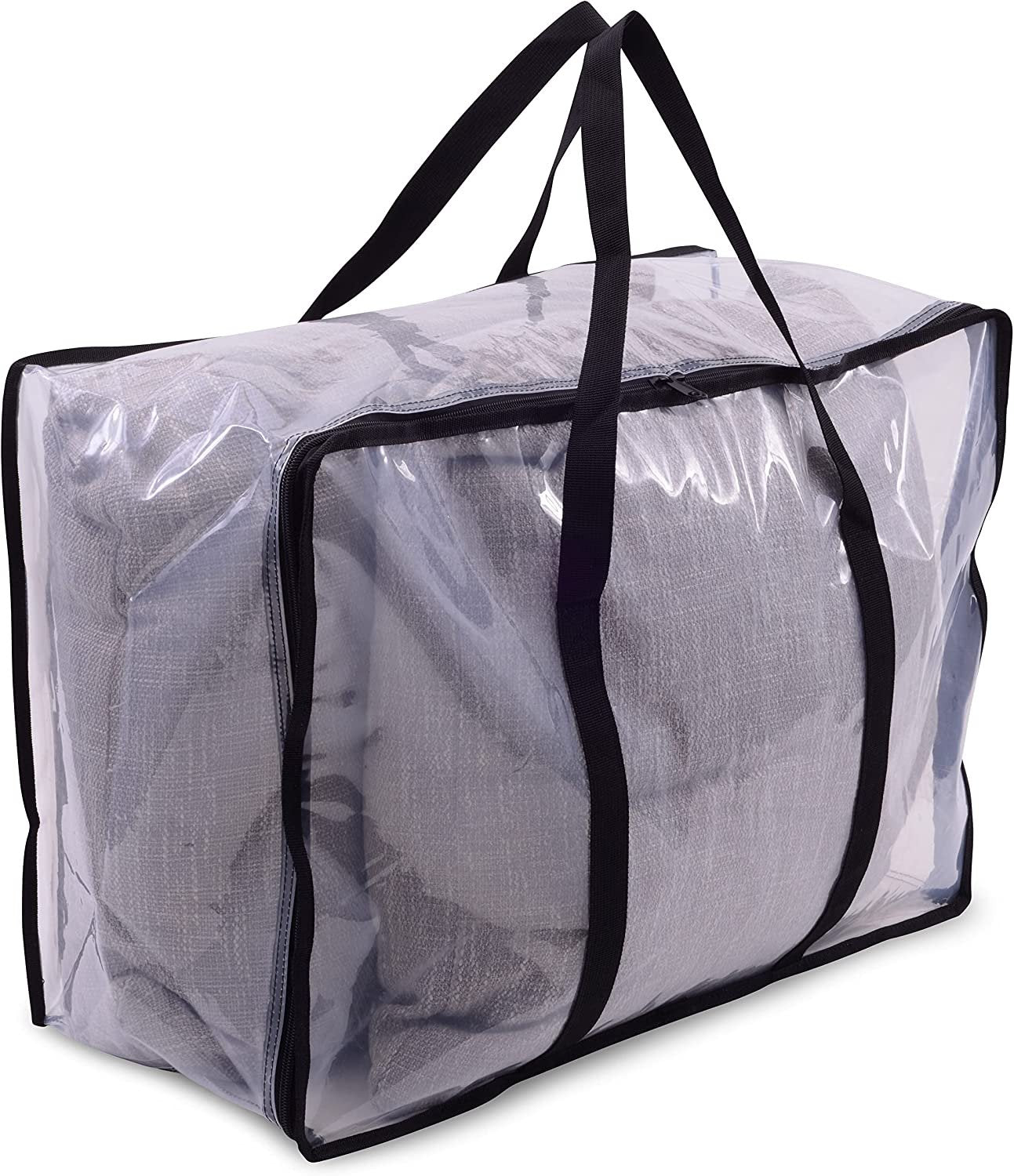 Zenpac- Clear Plastic Blanket Storage Bags with Zipper and Handles, 3 Pack 21.6x10x15.7