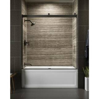 KOHLER Levity 59.625 in. x 62 in. Frameless Sliding Tub Door in Anodized Dark Bronze with Handle 706003-L-ABZ