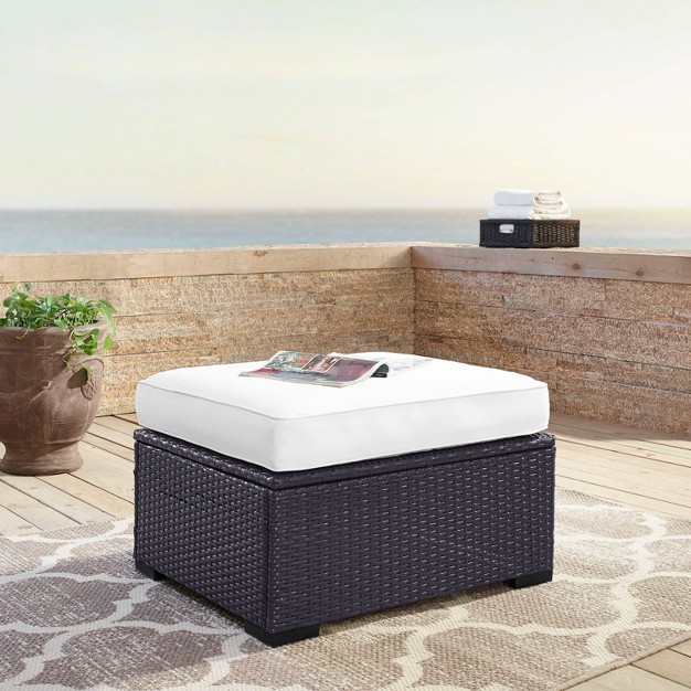 Biscayne Outdoor Wicker Ottoman White Crosley