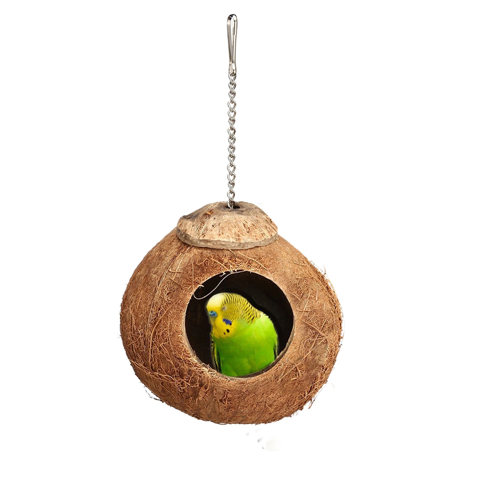 Coconut Birds Nest， Bird Cage with Climbing Ladder， Coconut Hide Bird Shell Breeding Nest for Parrot Parakeet Lovebird Finch Canary