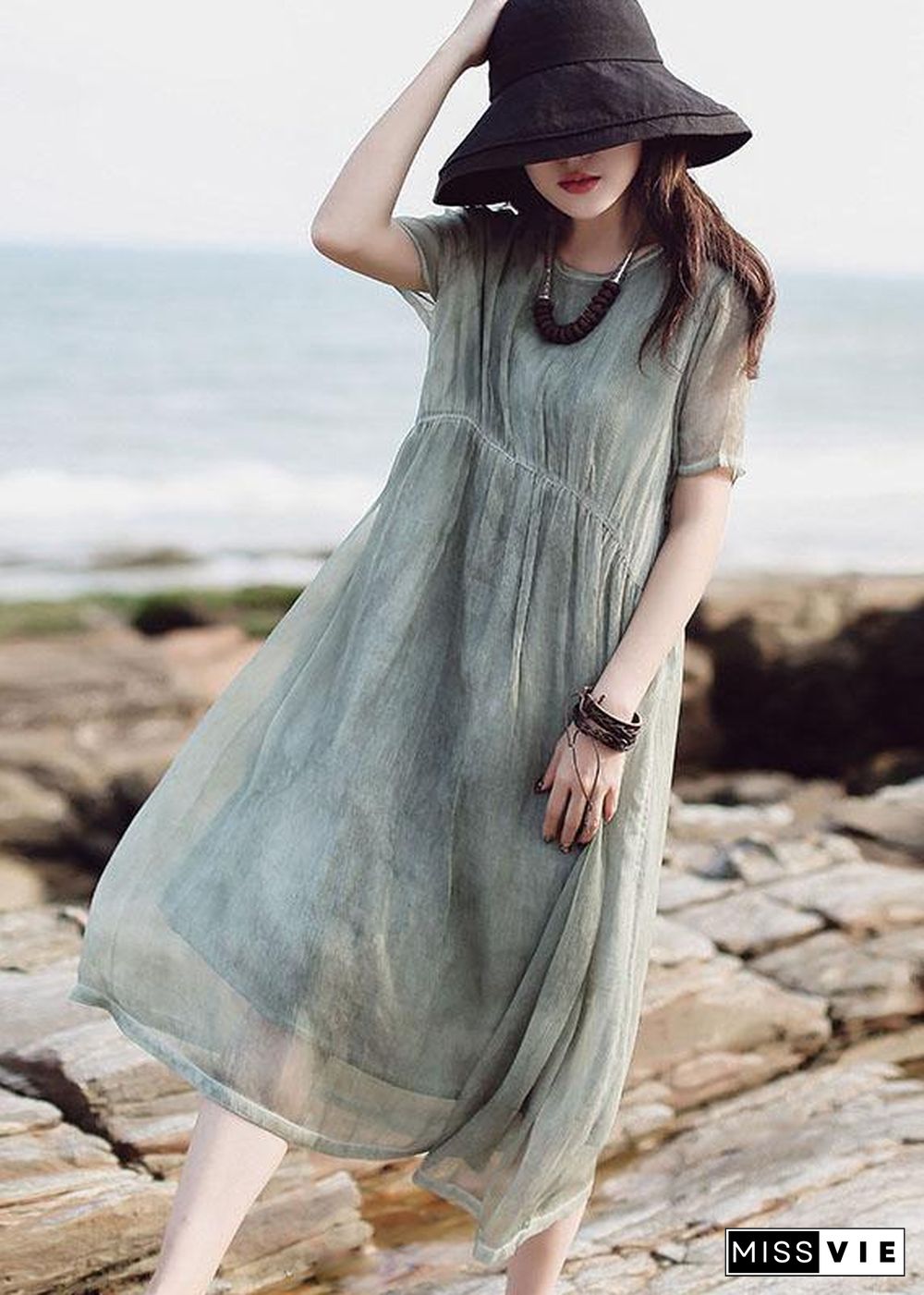 Organic short sleeve cotton clothes Inspiration green high waist Plus Size Dress