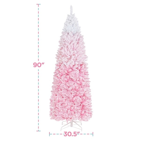 Yaheetech Prelit Flocked Pencil Artificial Christmas Tree Holiday Decoration Hinged Spruce