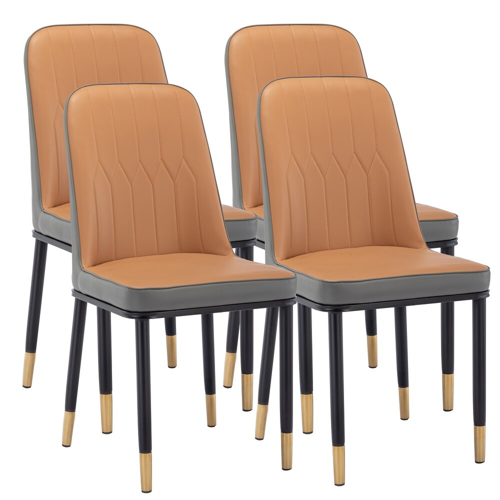 Set of 4 Gold Metal Leg PU Dining Chairs