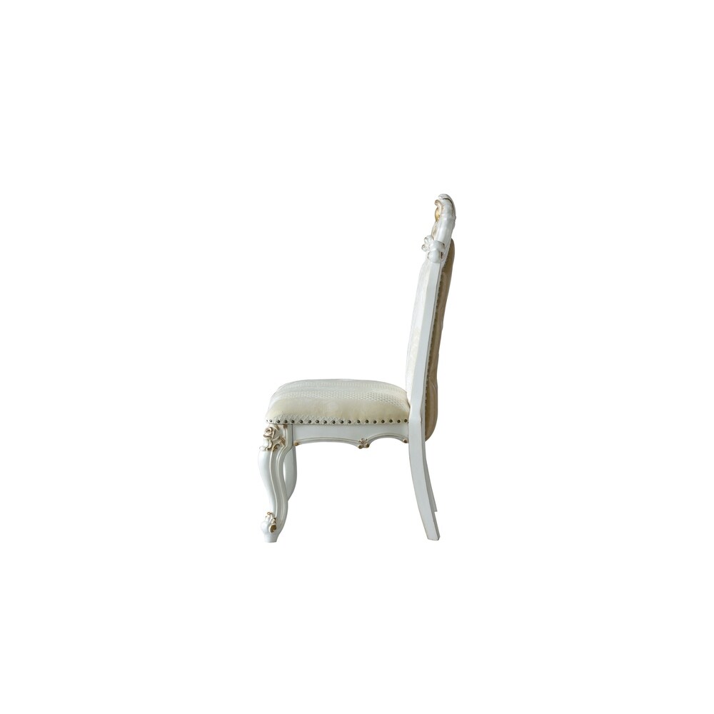 ACME Picardy Side Chair (Set of 2) in Fabric  PU and Antique Pearl