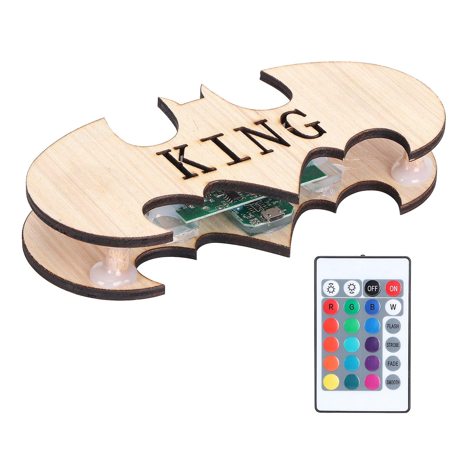 RGBW Night Light Bat-Shape USB LED Wooden Bedside Lamp with 24-Buttons Remote Control