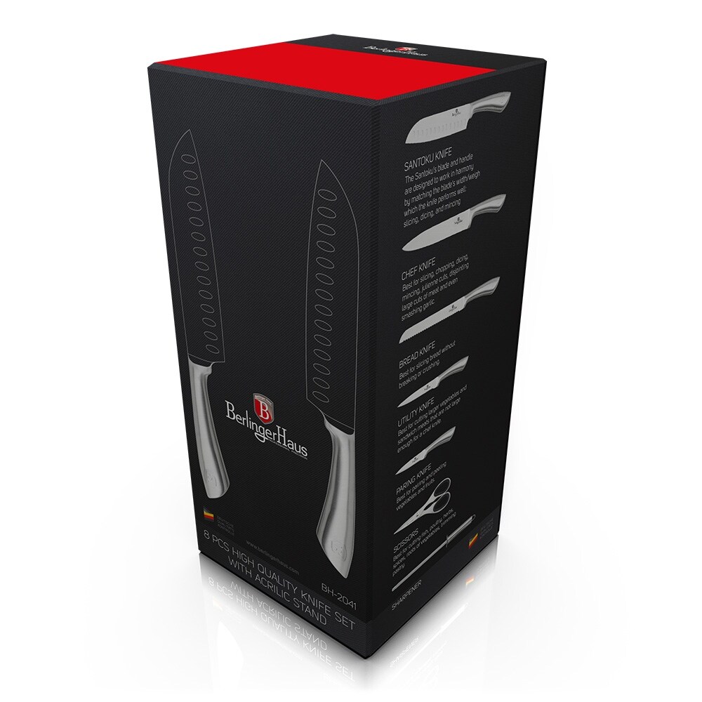 Berlinger Haus 8 Piece Knife Set w/ Acrylic Stand  Steel Collection