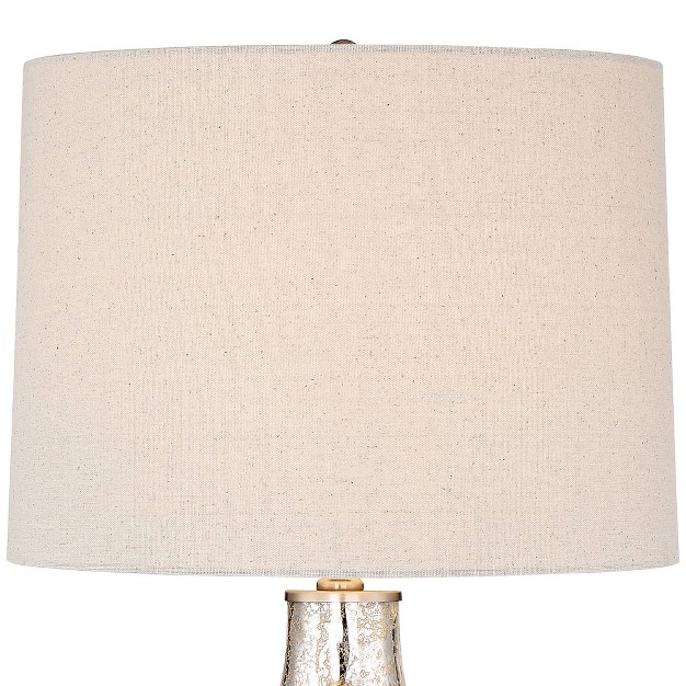 Tall Textured Mercury Glass Off White Tapered Drum Shade For Bedroom Living Room Bedside Nightstand Office