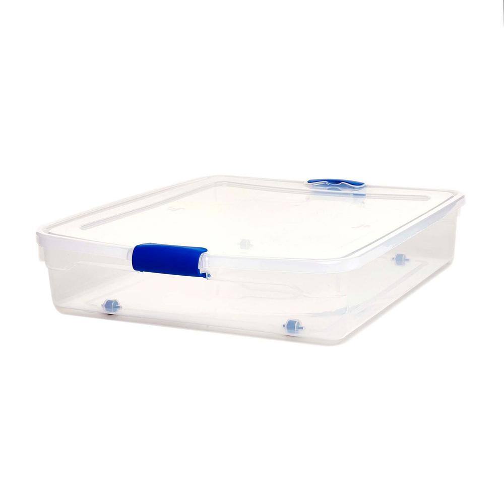 HOMZ Underbed 56 Qt. Secure Latching Clear Plastic Storage Tote Container (2-Pack) 3460CLRDC.02