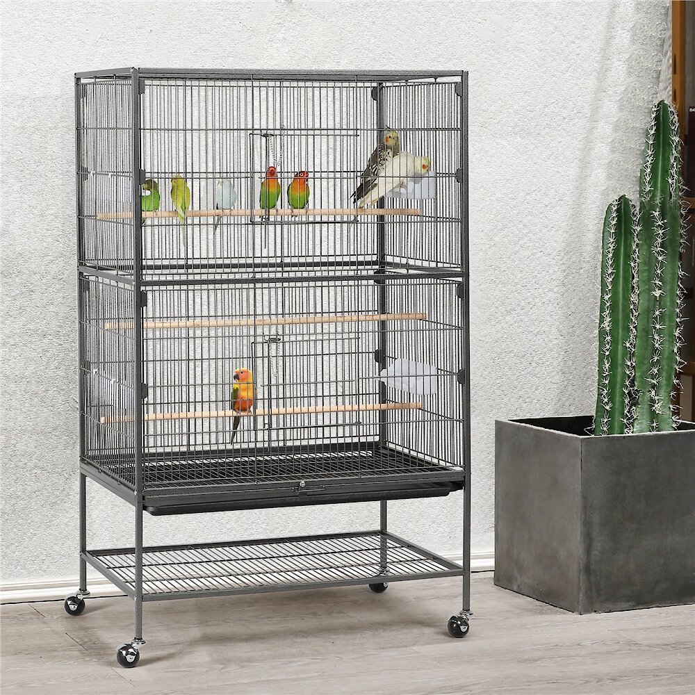 Yaheetech 52-in H Large Bird Rolling Cage and Storage Shelf， Hammered Black