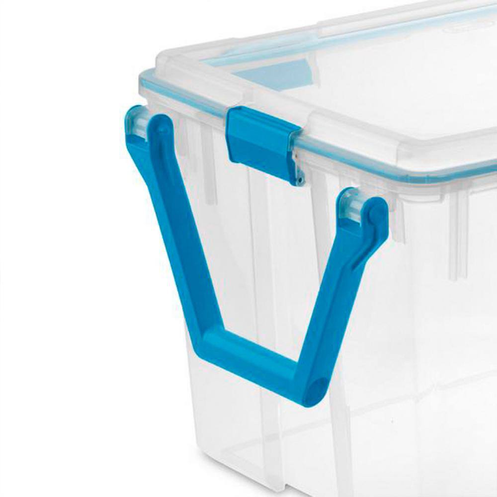 Sterilite 120 Qt. Plastic Storage Tote with Blue Aquarium Gasket Latch Lid in Clear (3-Pack) 3 x 19434303