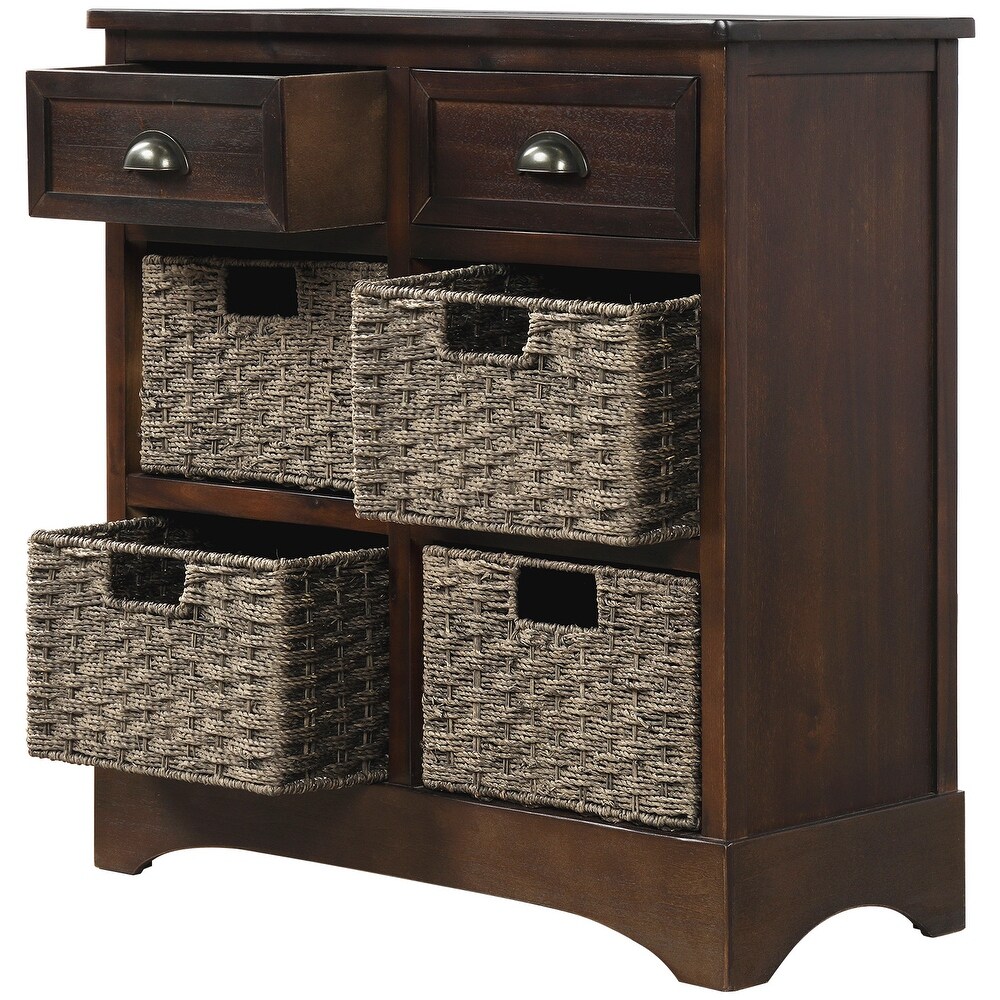 Storage Cabinet with Two Drawers and Four Classic Rattan Basket