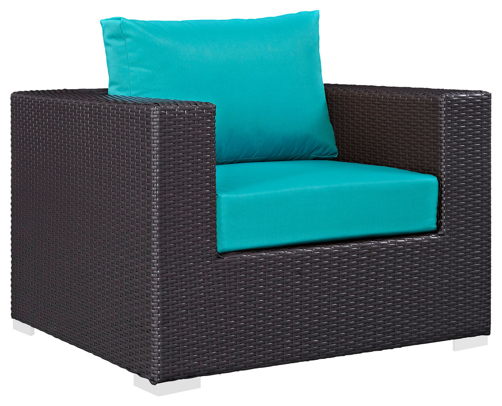 Convene 8 Piece Outdoor Patio Sofa Set  Espresso Turquoise   Tropical   Outdoor Sofas   by Kolibri Decor  Houzz