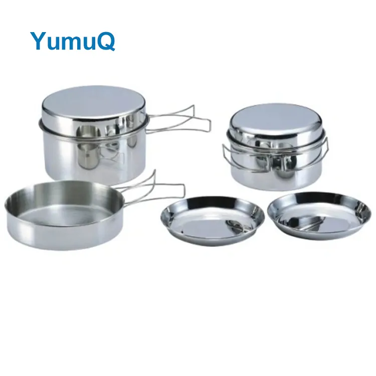 YumuQ Wholesale 2 Pieces Pots Stainless Steel Camping Cookware Set For Outdoor Picnic Hiking Cooking