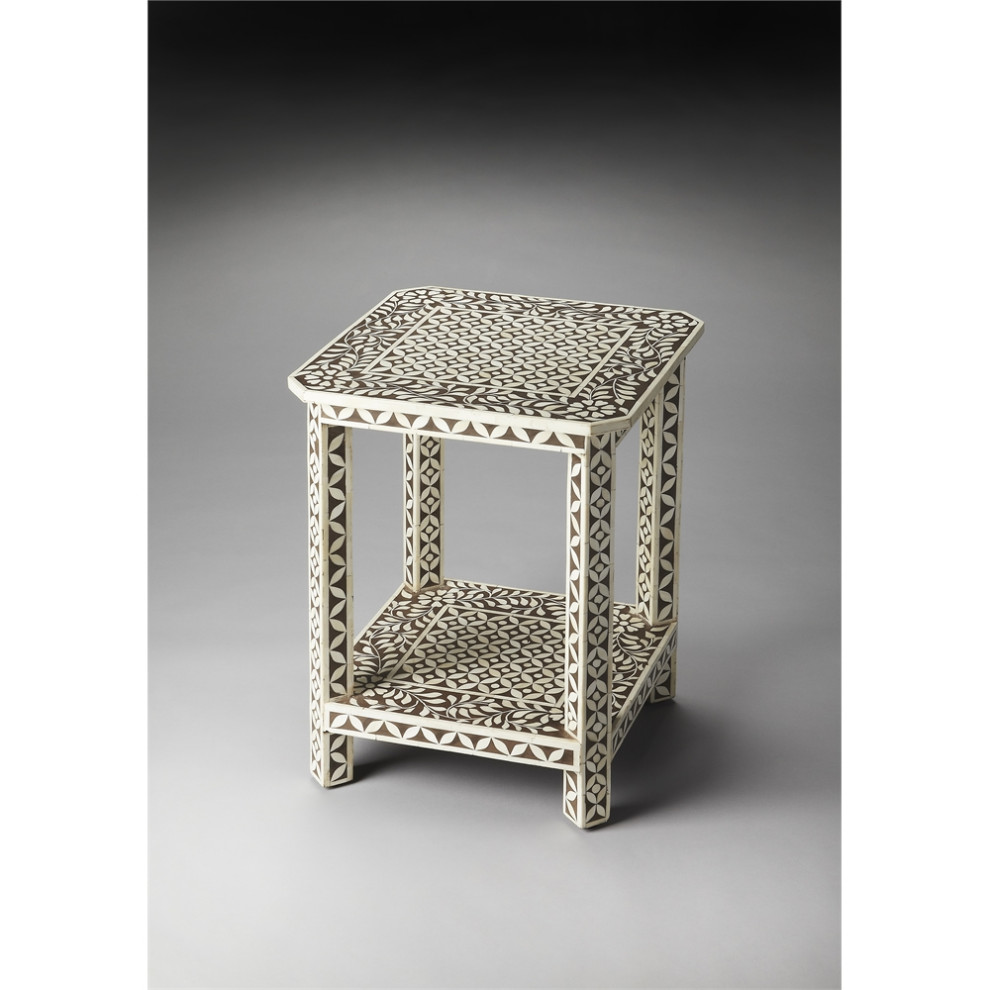 Amelia Brown Bone Inlay Side Table   Mediterranean   Side Tables And End Tables   by BisonOffice  Houzz