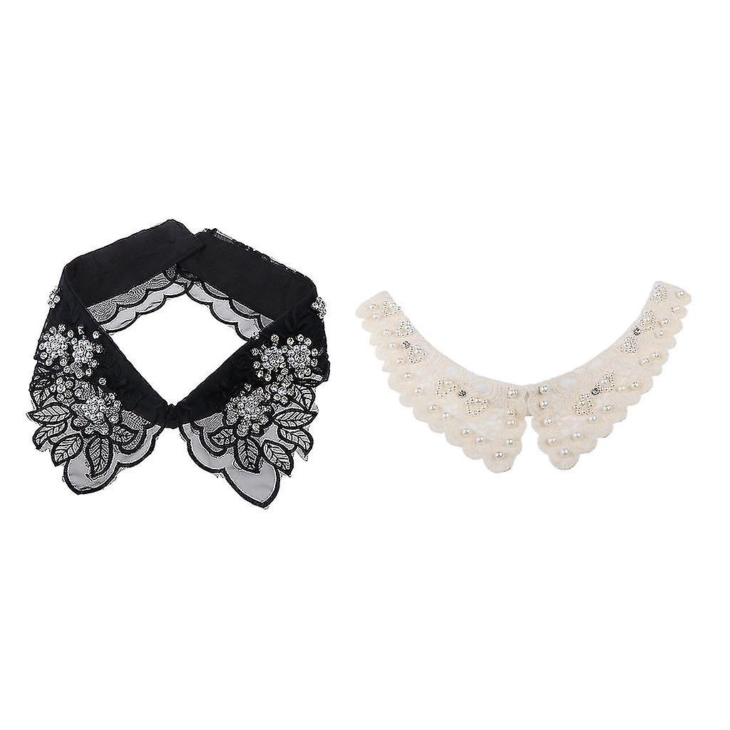 2pcs Fashion Women Choker Necklace Peter Pan Detachable Lace Dickey Collar