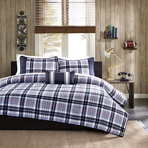 Home Essence Lance Blue Plaid 3 Piece Coverlet Set， Twin/Twin-XL