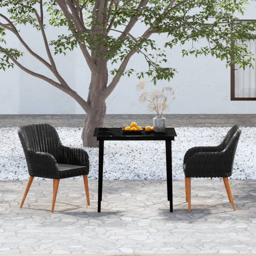 vidaXL Patio Dining Set 9 Piece with Cushions Black Garden Table and Chair   Midcentury   Outdoor Dining Sets   by vidaXL LLC  Houzz