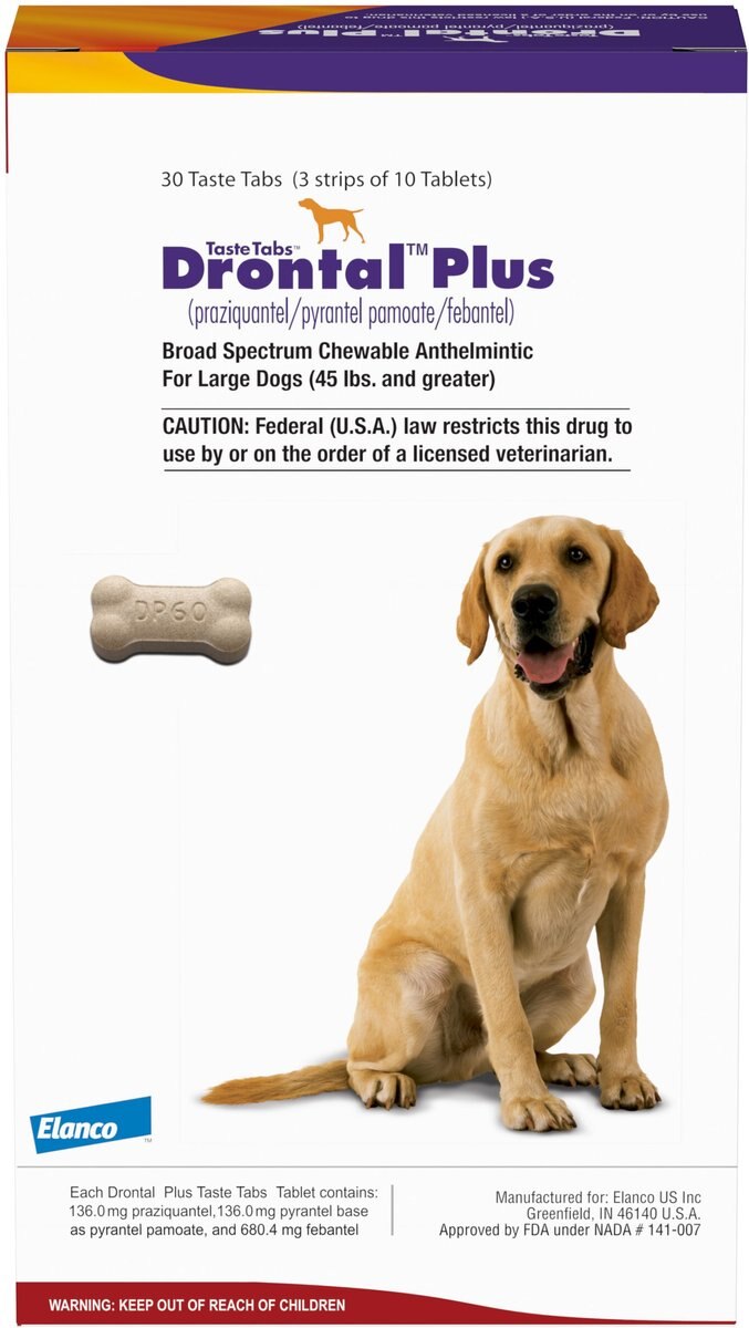 Drontal Plus Chewable Tablet for Large Dogs， over 45 lbs