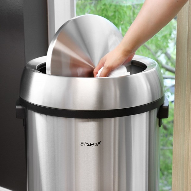 Elama 65 Liter Large 17 Gallon Swing Lid Stainless Steel Cylindrical Trash Bin