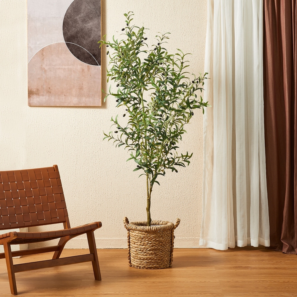 Glitzhome 6ft Faux Olive Artificial Tree With Black Pot   23.5\