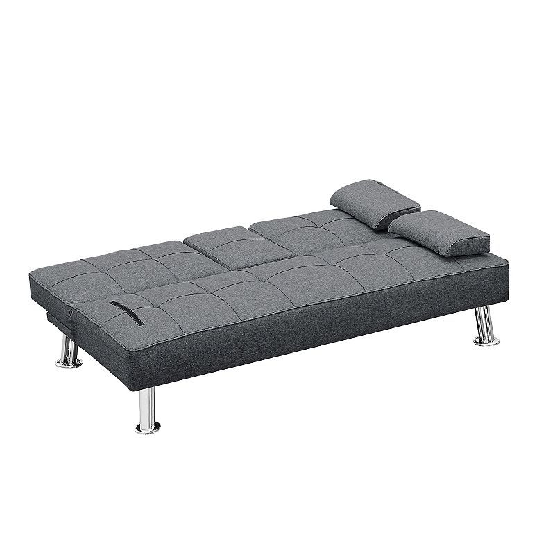 F.c Design Modern Convertible Folding Futon Sofa Bed With 2 Cup Holders， Fabric Loveseat Sofa Bed