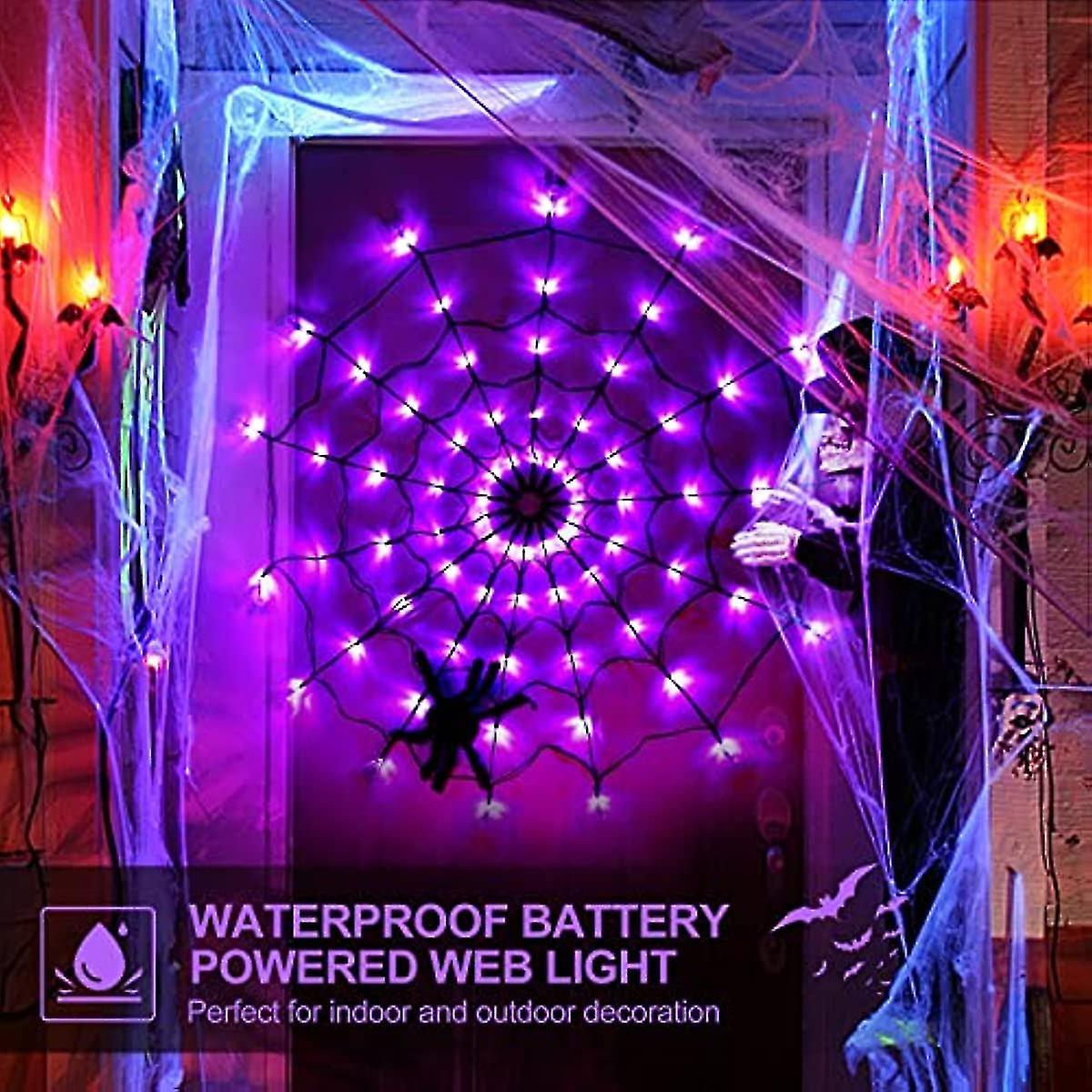 Halloween Cobweb Lights Purple Spider Web Light Halloween Decorations Indoor Outdoor Light Up Spider Web Battery Operated Waterproof Spiderweb 1m Wspi