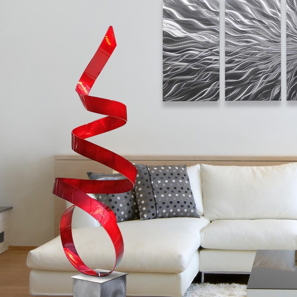 Statements2000 Large Abstract Metal Sculpture Modern Indoor Outdoor Decor by Jon en   Sea Breeze with Silver Base